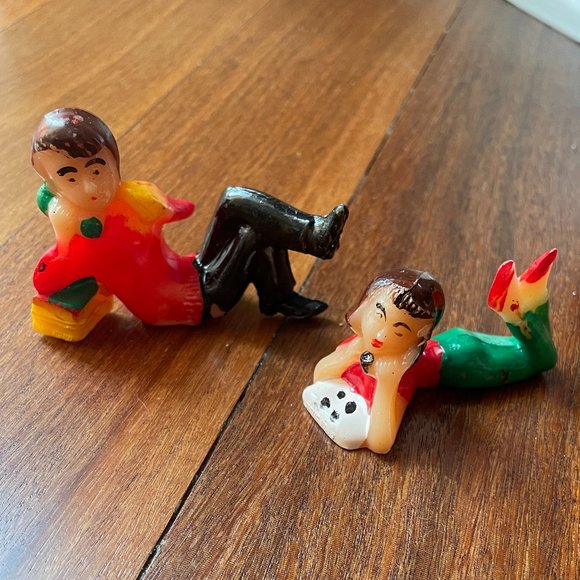 Vintage Teen Girl & Boy on Phone Hard Plastic Cake Toppers - Picture 1 of 7